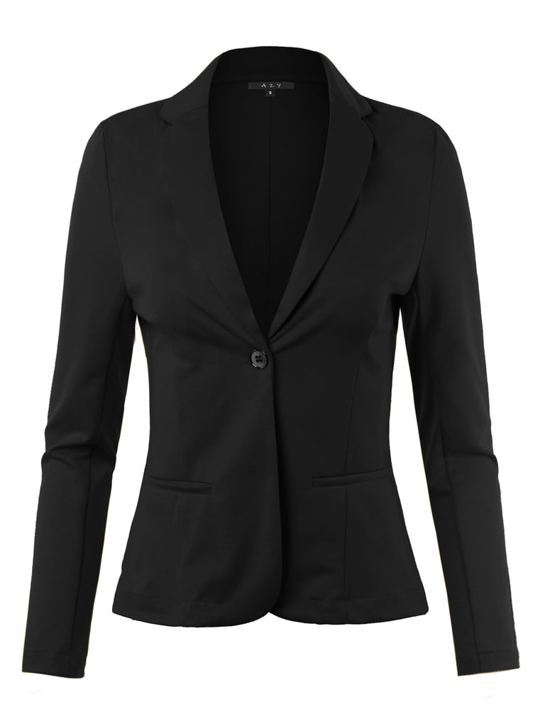 YAWBZL0001 ponte super slim fit business working work office look jacket blazer open front one button ponte comfy comfortable no pocket imitation poocket pocket logn long sleeve straight lined line amazing cool watch theme awesome crazy mom girl fri