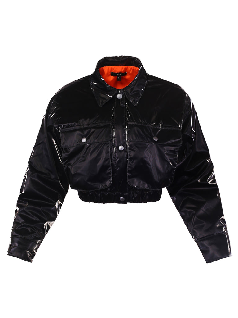 YAWCJL0001 padding bomber aviation ma-3 air jacket air force stylish winter fall jacket cropped jacket no zipper snap closure two pocket quilted good amazing gorgeous generous four snap warm cozy comfortable wonderful sexy airport jacket heaven go