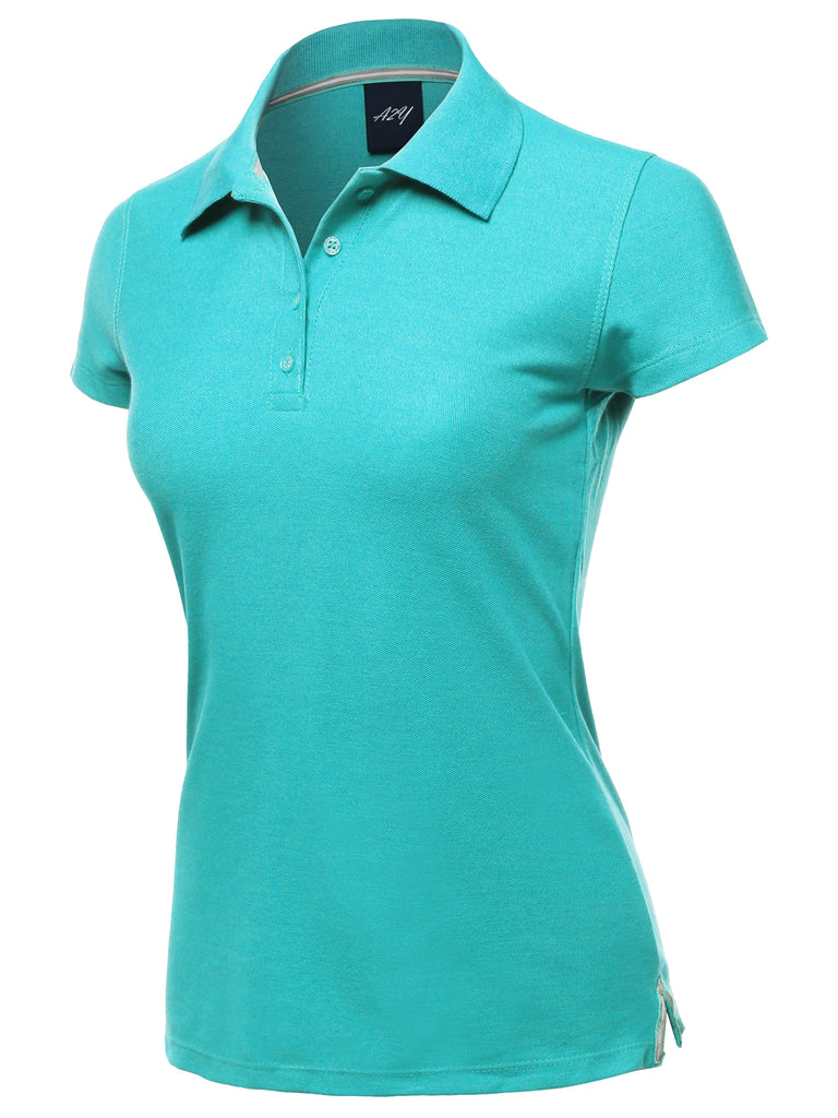 petite junior-fit pk polo pique cotton golf school uniform neoncolor 
fitted 4-button placket essential closet flattering fit Slim silhouette Slim-silhouette colorful Semi-stretchable ring spun fabric embroidery YAWSTS0002 and textile vinyl
