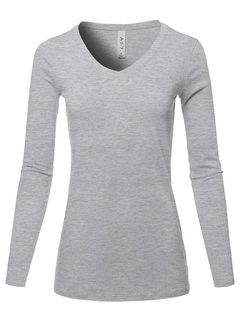 Basic Solid Long Sleeve V-neck V neck Premium Cotton Various casual classic simple lady Regular fit t-shirts quality missy Doubjames themogan WOW amazoning crazy black best choice plus warm top tops next level YAWTEL0001 long good giri giri 


  
