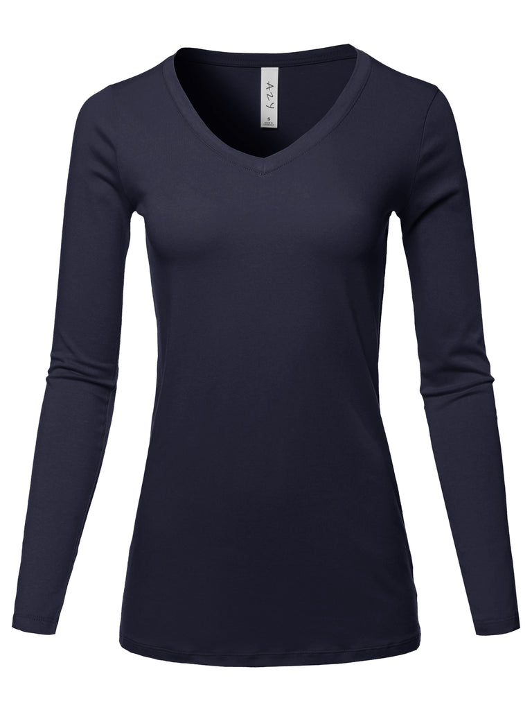 Basic Solid Long Sleeve V-neck V neck Premium Cotton Various casual classic simple lady Regular fit t-shirts quality missy Doubjames themogan WOW amazoning crazy black best choice plus warm top tops next level YAWTEL0001 long good giri giri 


  
