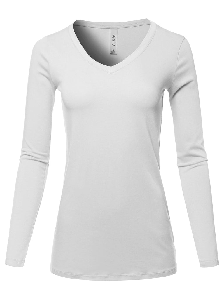 Basic Solid Long Sleeve V-neck V neck Premium Cotton Various casual classic simple lady Regular fit t-shirts quality missy Doubjames themogan WOW amazoning crazy black best choice plus warm top tops next level YAWTEL0001 long good giri giri 


  
