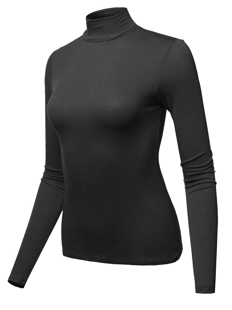 Basic Solid Long Sleeve Turtle Neck Premium Rayon Various casual classic simple lady Slim fit t-shirts quality Junior regularfit turtleneck mockneck pullover soft stretch YAWTEL0005

