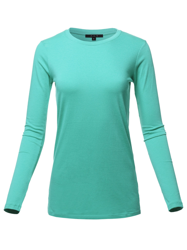 Basic Solid Long Sleeve Crew Neck Premium Cotton Various casual classic simple lady Regular fit t-shirts quality missy regularfit crewneck soft stretch YAWTEL0007
