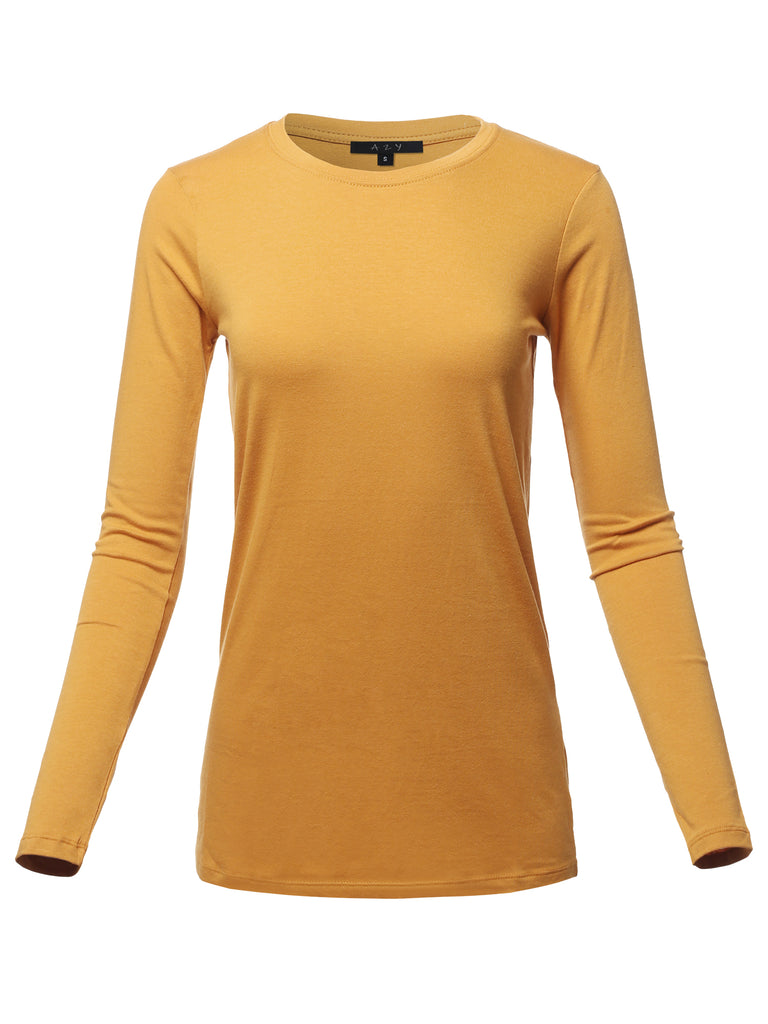 Basic Solid Long Sleeve Crew Neck Premium Cotton Various casual classic simple lady Regular fit t-shirts quality missy regularfit crewneck soft stretch YAWTEL0007
