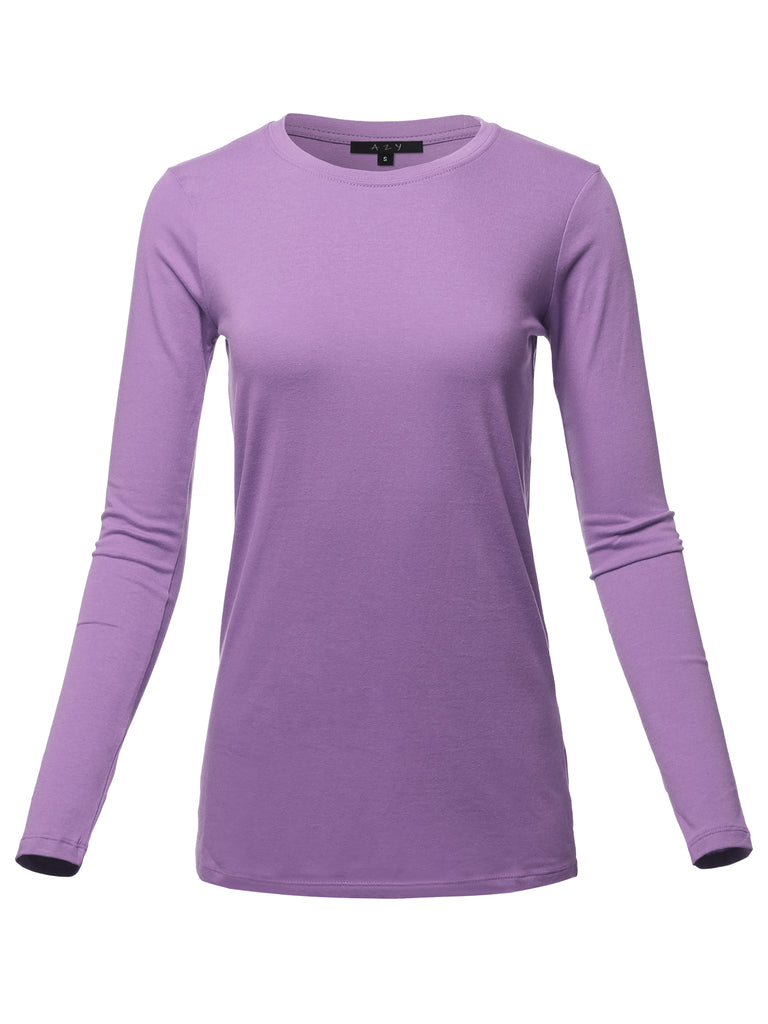 Basic Solid Long Sleeve Crew Neck Premium Cotton Various casual classic simple lady Regular fit t-shirts quality missy regularfit crewneck soft stretch YAWTEL0007
