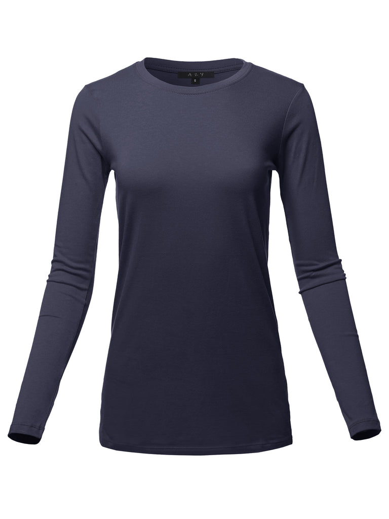 Basic Solid Long Sleeve Crew Neck Premium Cotton Various casual classic simple lady Regular fit t-shirts quality missy regularfit crewneck soft stretch YAWTEL0007
