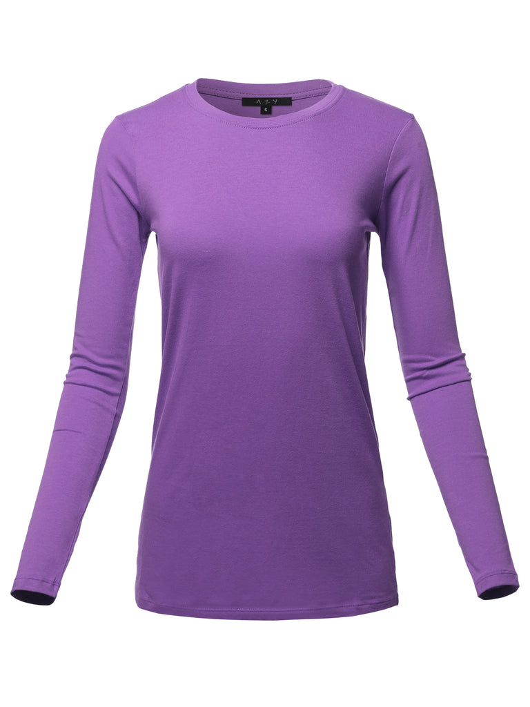 Basic Solid Long Sleeve Crew Neck Premium Cotton Various casual classic simple lady Regular fit t-shirts quality missy regularfit crewneck soft stretch YAWTEL0007
