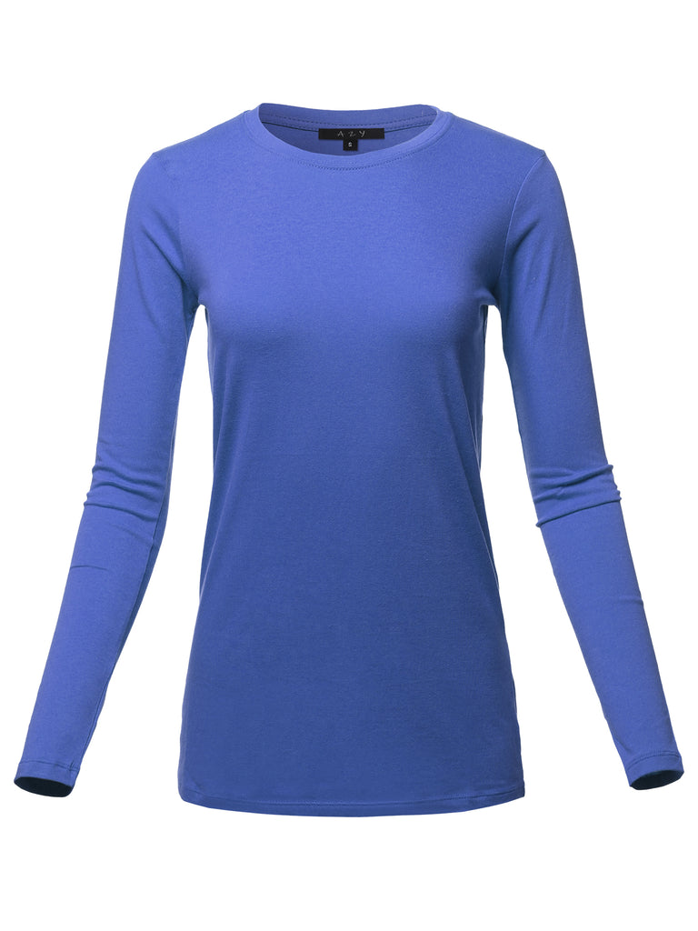 Basic Solid Long Sleeve Crew Neck Premium Cotton Various casual classic simple lady Regular fit t-shirts quality missy regularfit crewneck soft stretch YAWTEL0007
