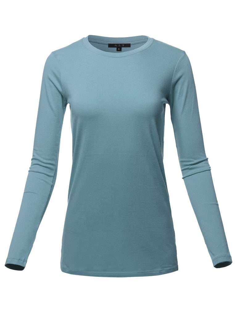 Basic Solid Long Sleeve Crew Neck Premium Cotton Various casual classic simple lady Regular fit t-shirts quality missy regularfit crewneck soft stretch YAWTEL0007
