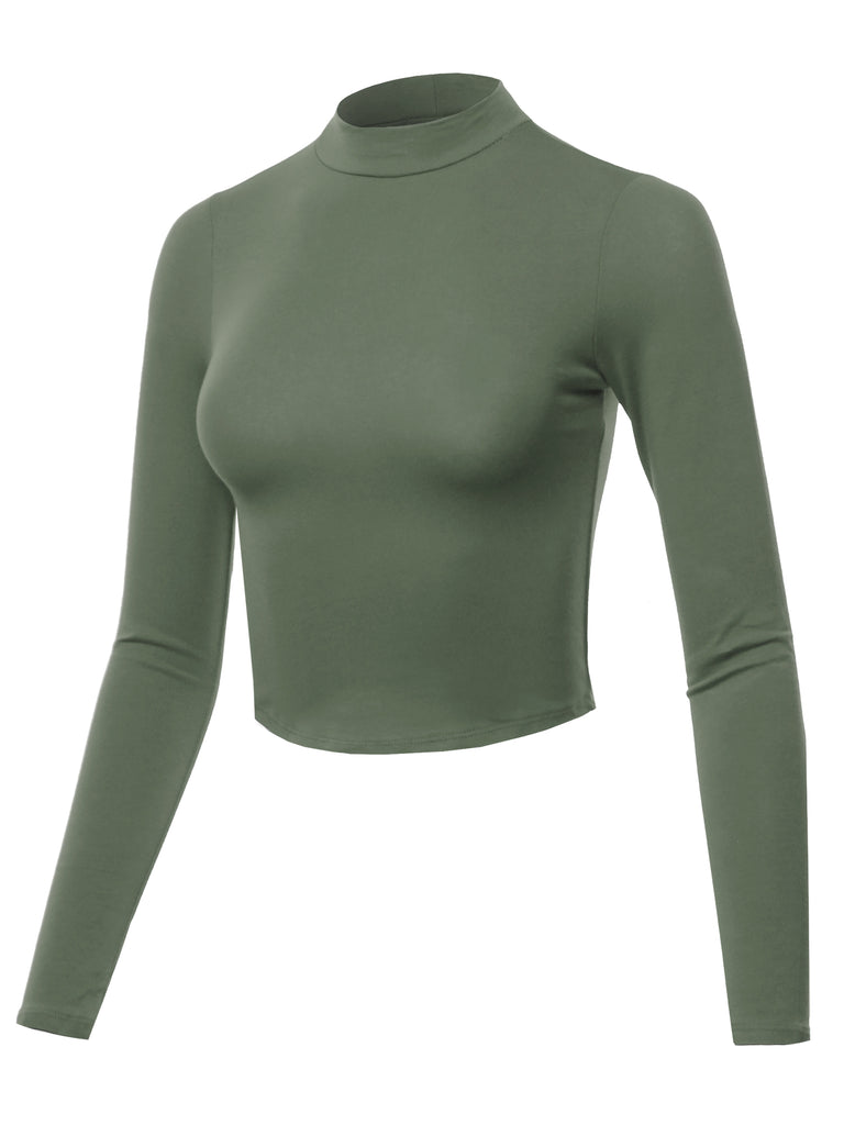 YAWTKL0009 Basic Solid Long Sleeve Mock Neck Premium Cotton Various casual classic simple lady Regular fit t-shirts quality missy regular fit turtleneck mockneck pullover soft stretch junior fit teenager I live you I owe you goot tee crop cotton 
