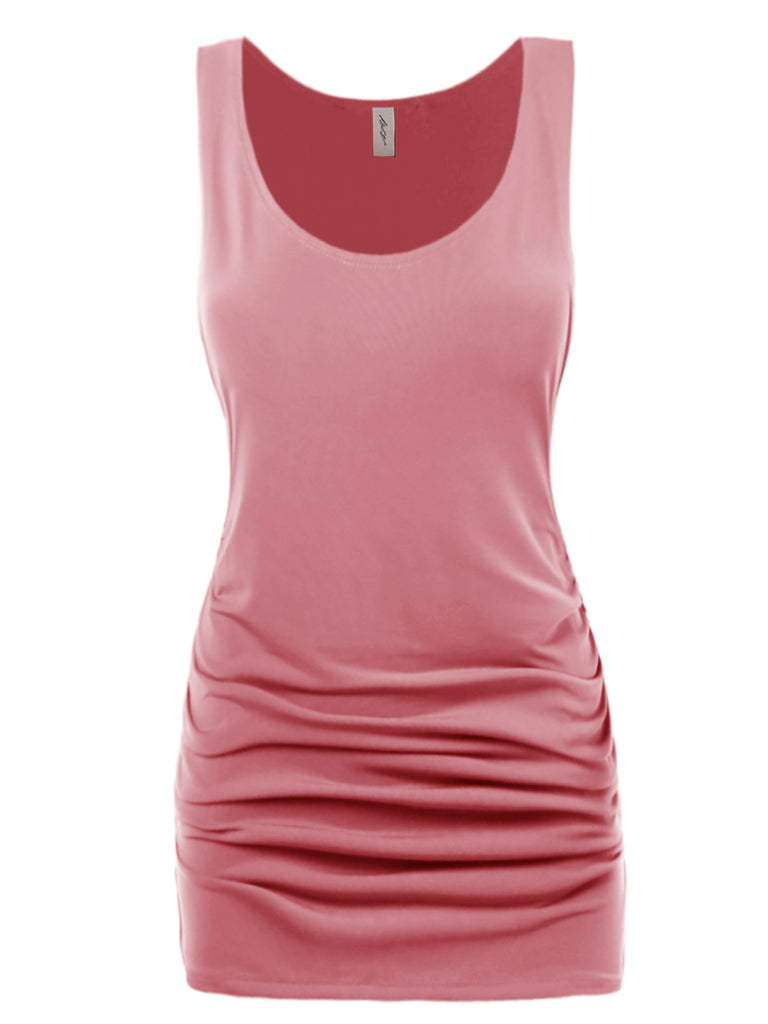 YAWTKV0017 Fitted ruched shirring top tank long length sleeveless top good awesome wow amaze beautiful wonderful calm camping camp fire fireplace hamster chiffon ity side fabric ms ggg ooo ddd auto spandex stretchable stretch soso so basic longline