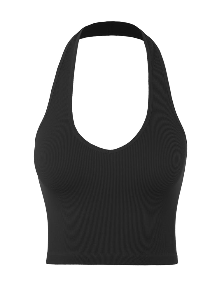 YAWTKV0026 Seamless hater top halter neck crop rib ribbed fitted siluette silhouette nylon span spandex party and club workout workingout hiking dance fitness jogging trailer trail state park parking good ribbed top awesome lightweight easy top