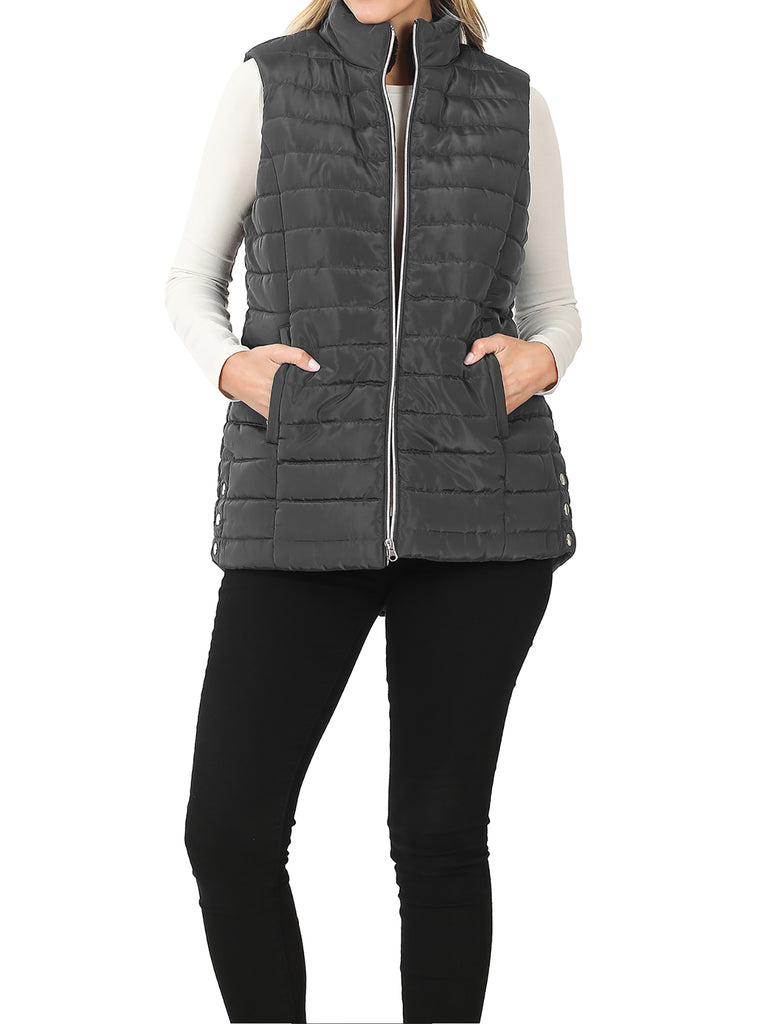 YAWVTV0003 vest quilted padding vest good side pockets high-low hi low polyester snap button side pockets relaxed loose big too black warm warmer camping hiking nice good wonderful vest all year winter ski jumping board snow mountain Sherpa 